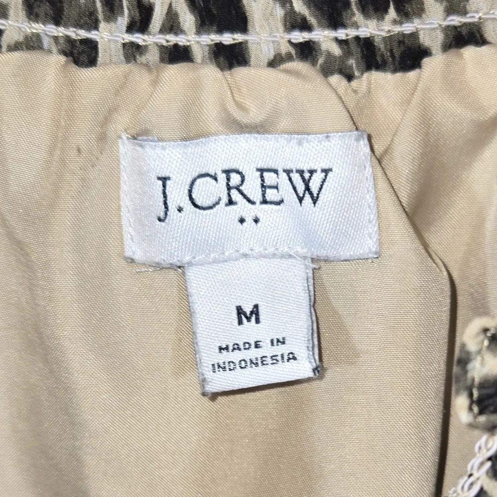 J Crew Leopard Long Sleeve Mock Neck Elastic Cuffs Partially Lined Poly Blouse M